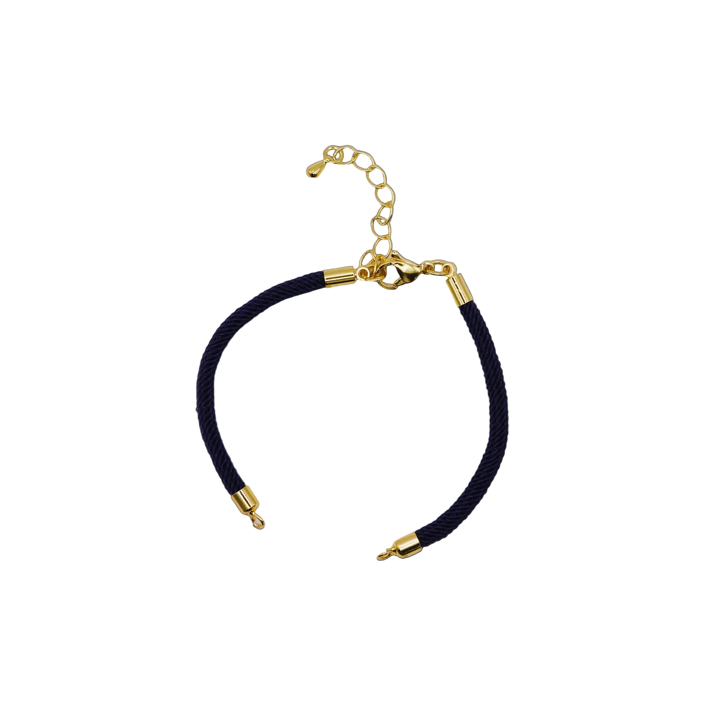 Waterpoof navy nylon bracelet with gold adjustable chain in stainless steel.