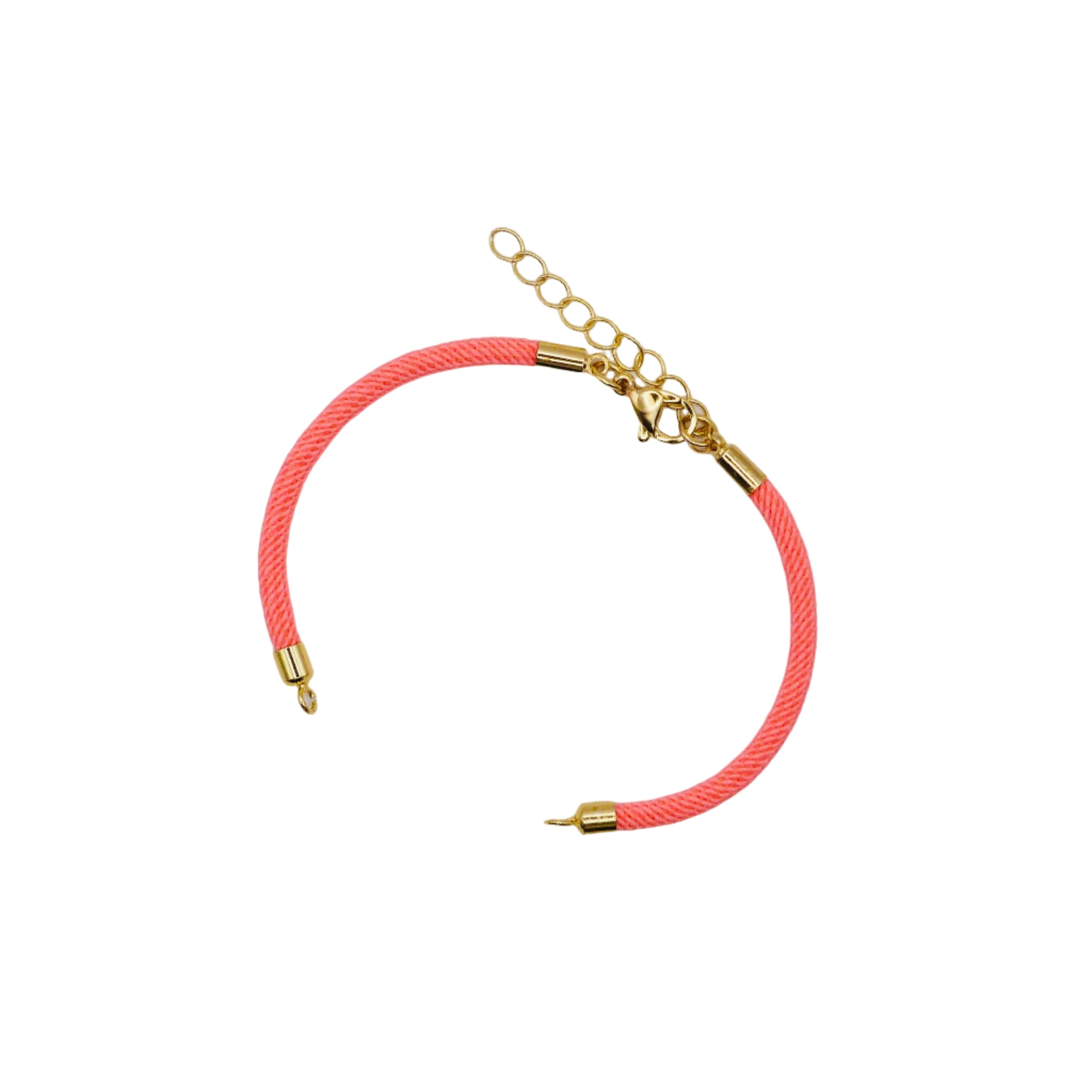 Waterpoof light pink nylon bracelet with gold adjustable chain in stainless steel.