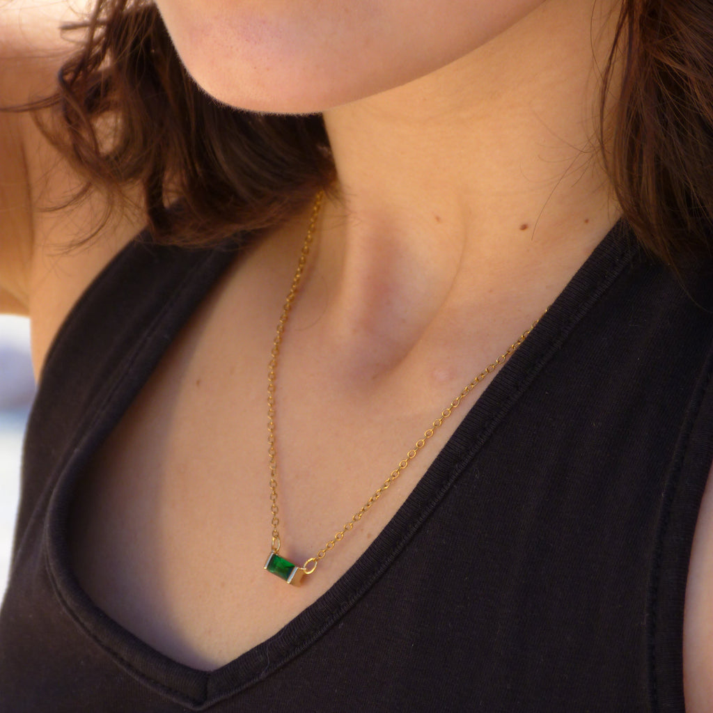 Rectangle Glass Pendant Necklace – Stainless Steel