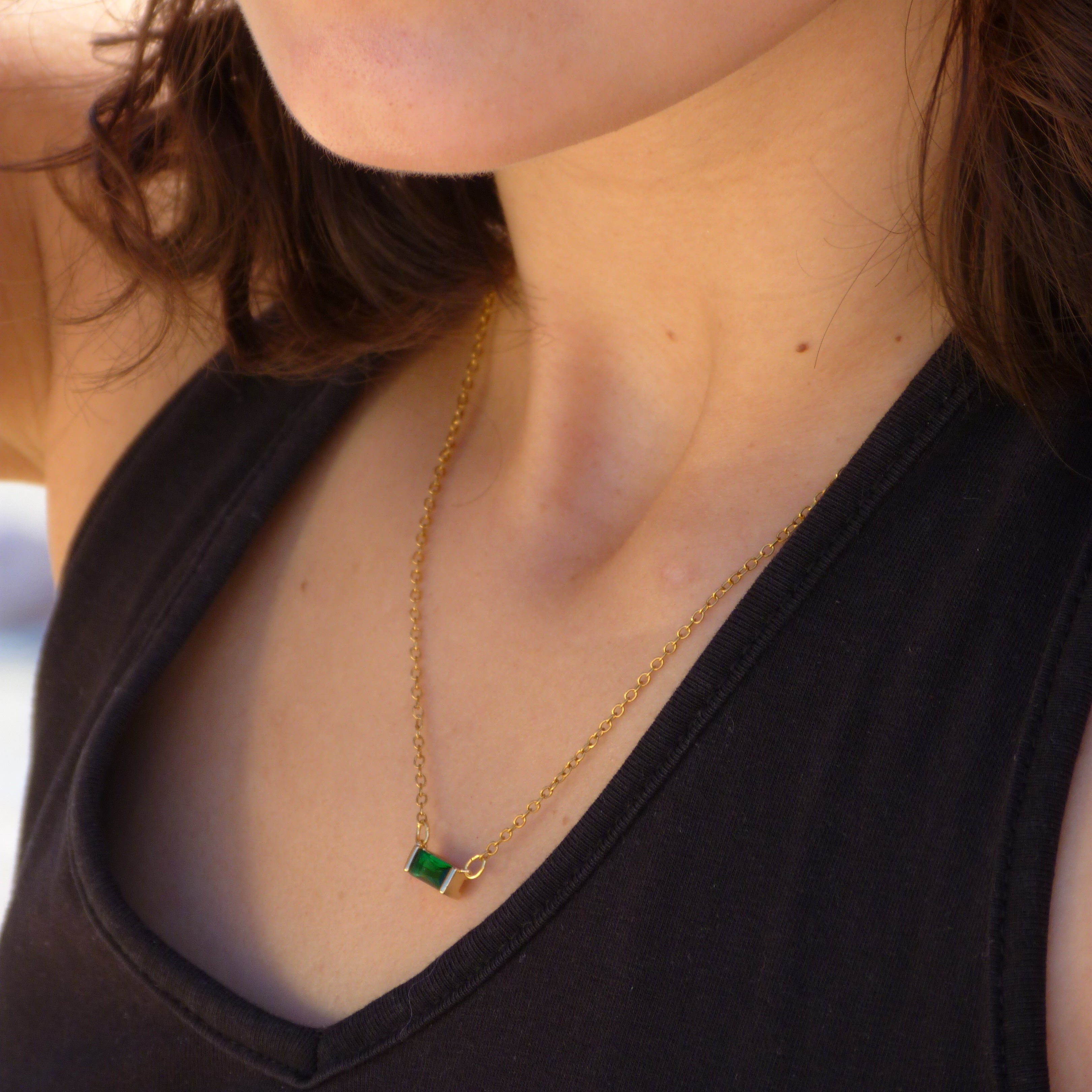 Rectangle Glass Pendant Necklace – Stainless Steel