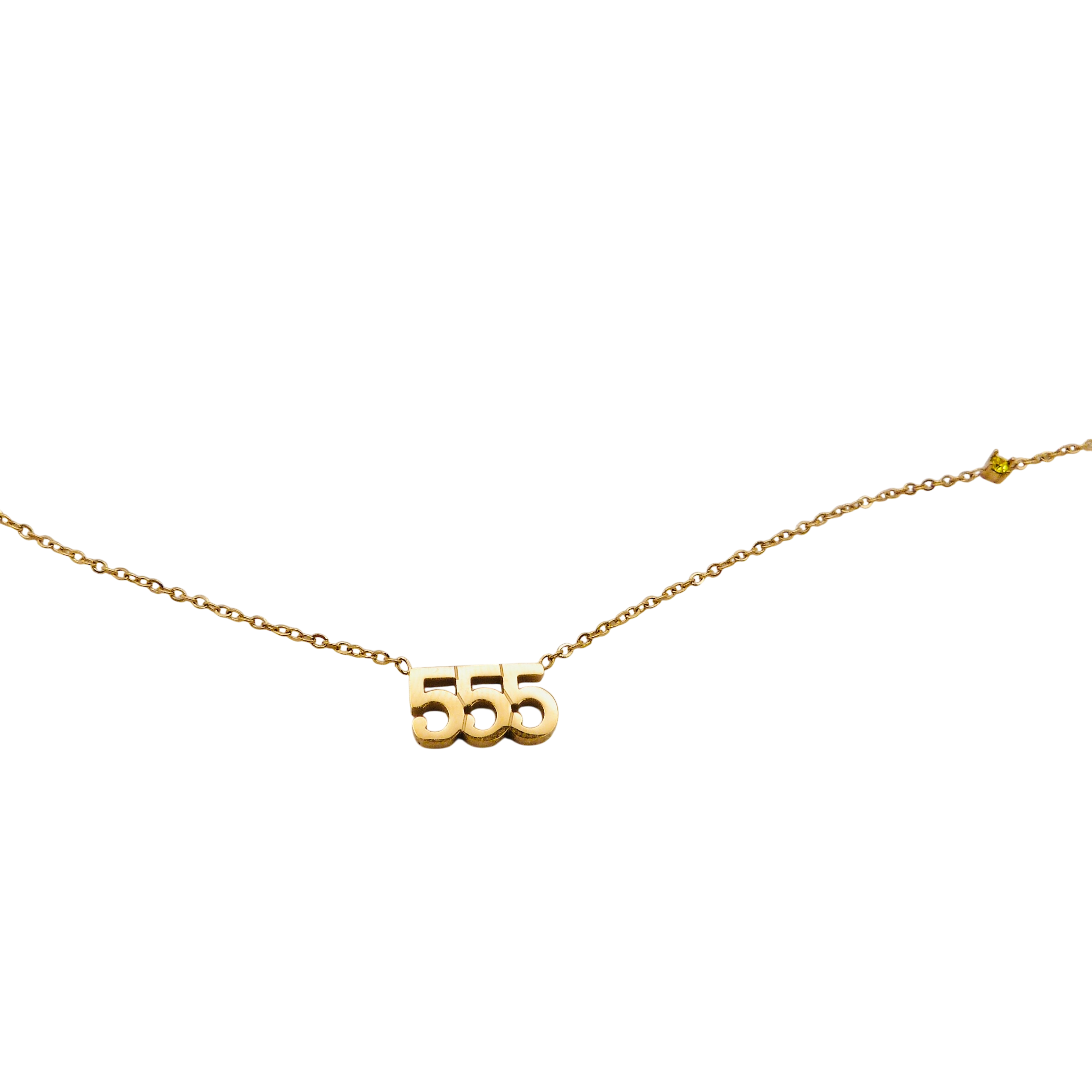 Gold chain necklace with a '555' pendant made of stainless steel.
