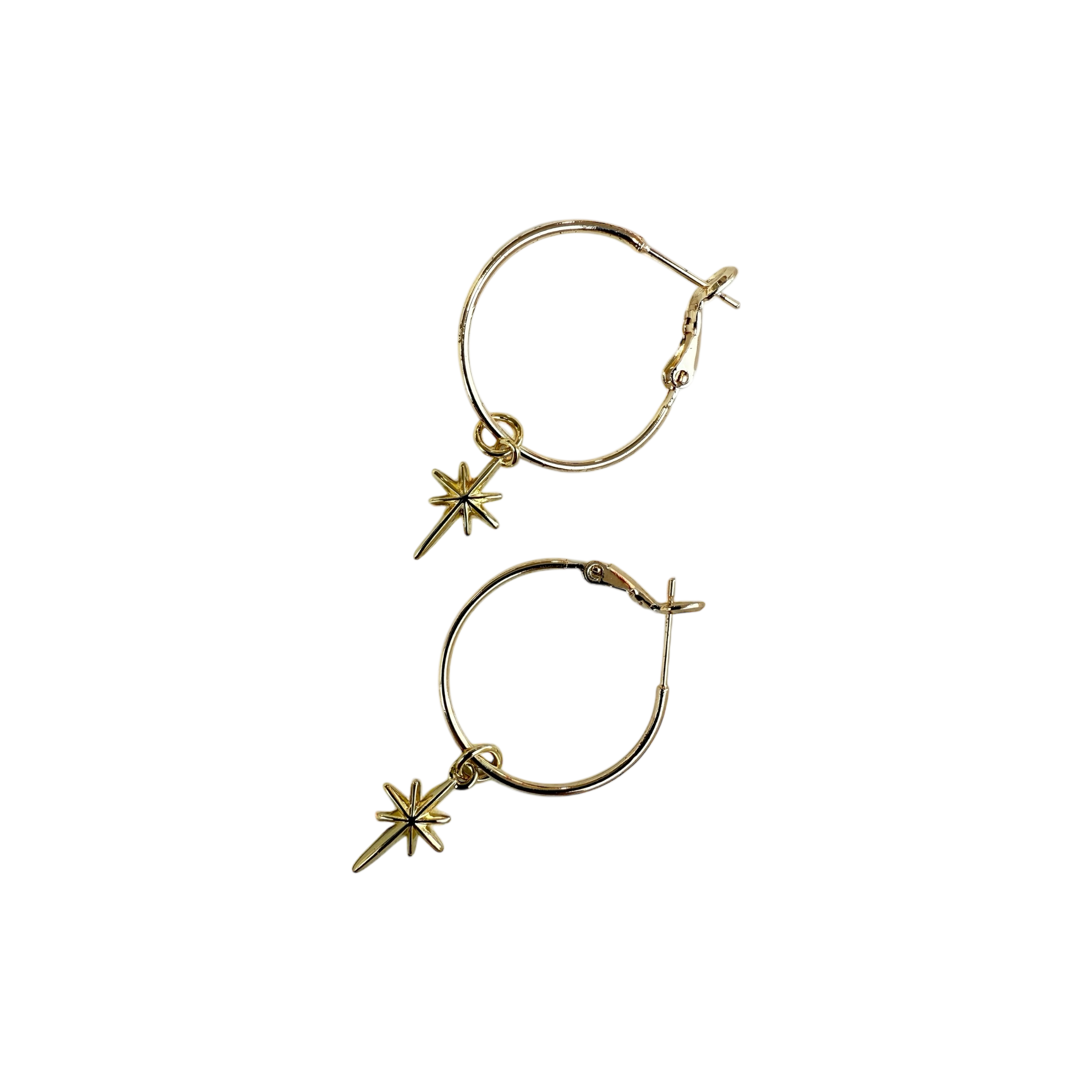 Gold hoop earrings with star-shaped charms gold plated.