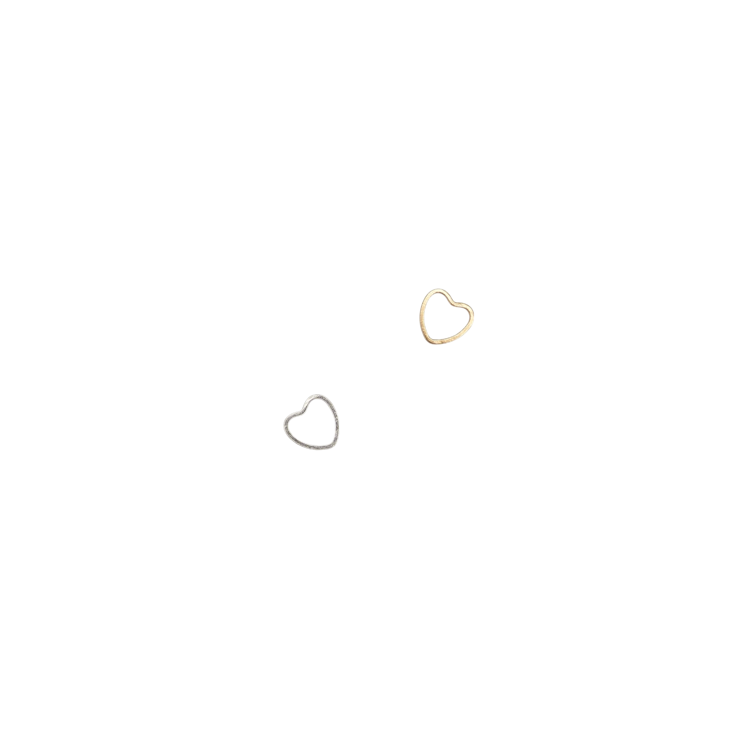 Two delicate heart-shaped frame charms, one in silver and one in gold.
