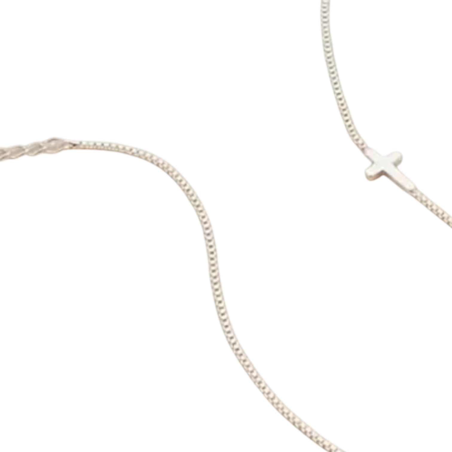 Silver necklace with a small cross pendant in stainless steel.