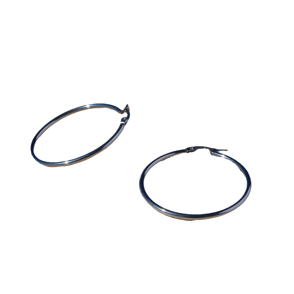 Pair of silver hoop earrings stainless steel and waterproof.