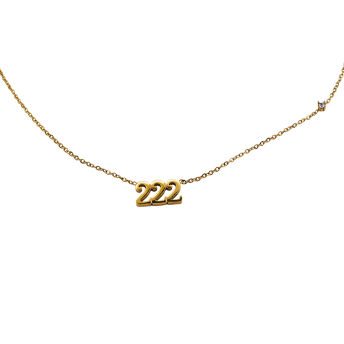 Waterproof gold chain necklace with '222' pendant in stainless steel.