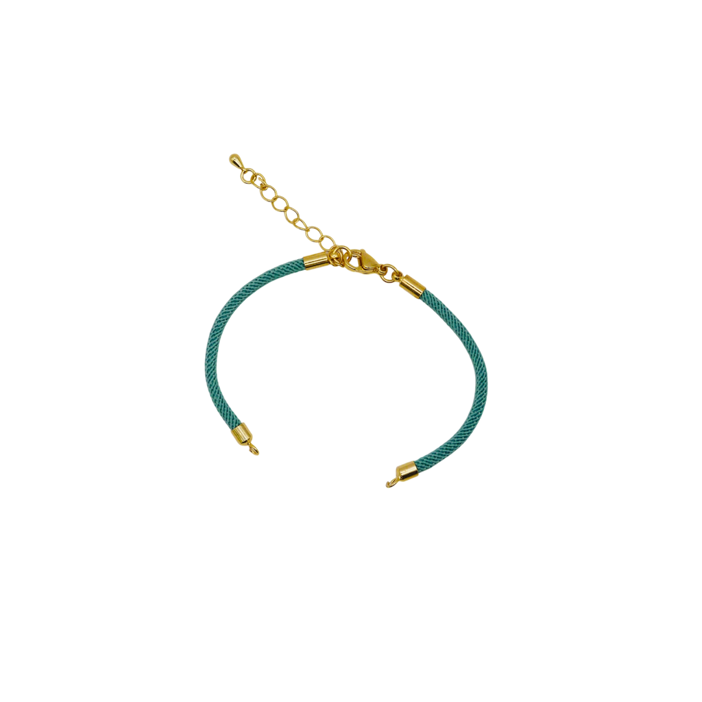 Waterpoof turquoise nylon bracelet with gold adjustable chain in stainless steel.