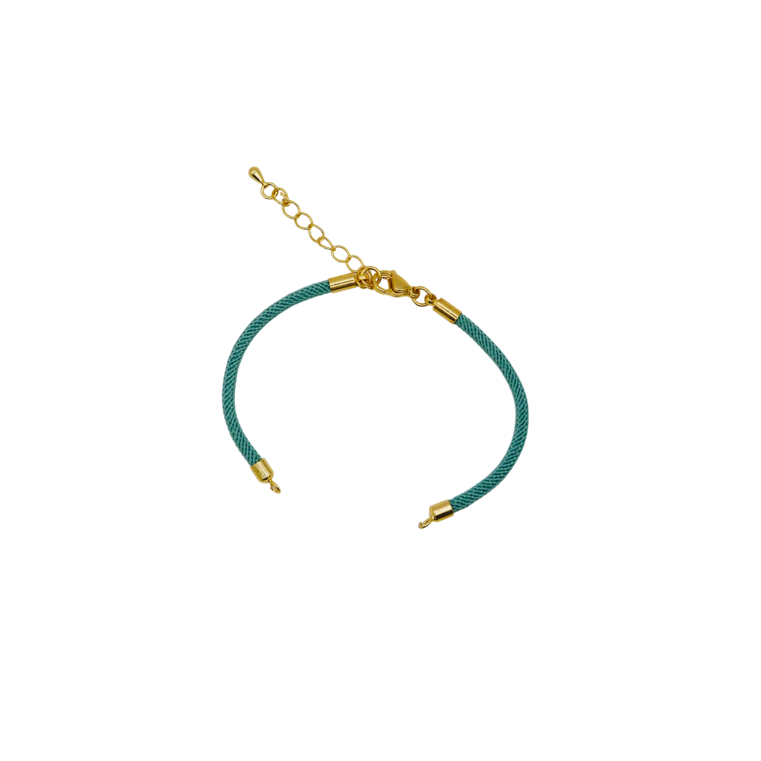 Waterpoof turquoise nylon bracelet with gold adjustable chain in stainless steel.