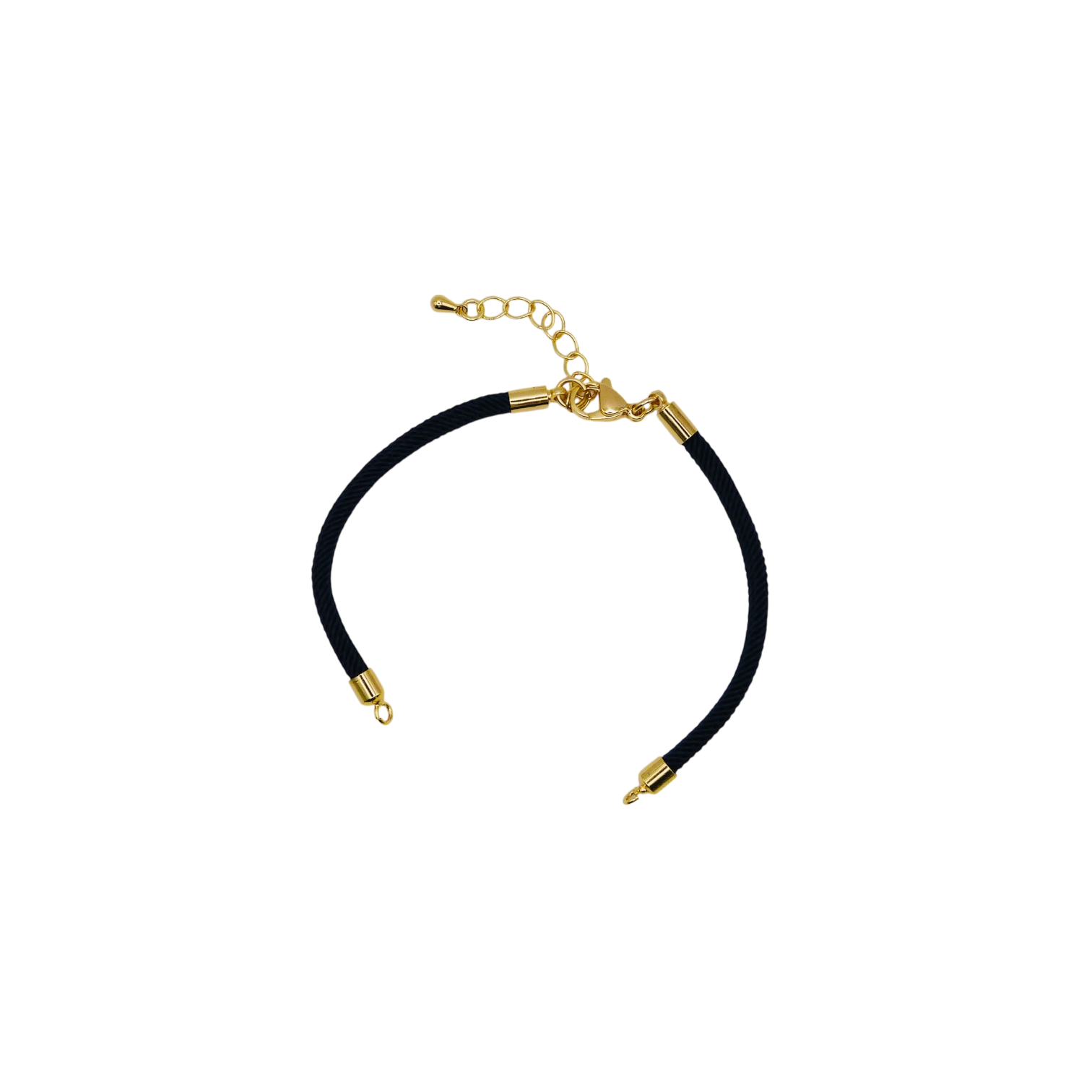 Waterpoof black nylon bracelet with gold adjustable chain in stainless steel.