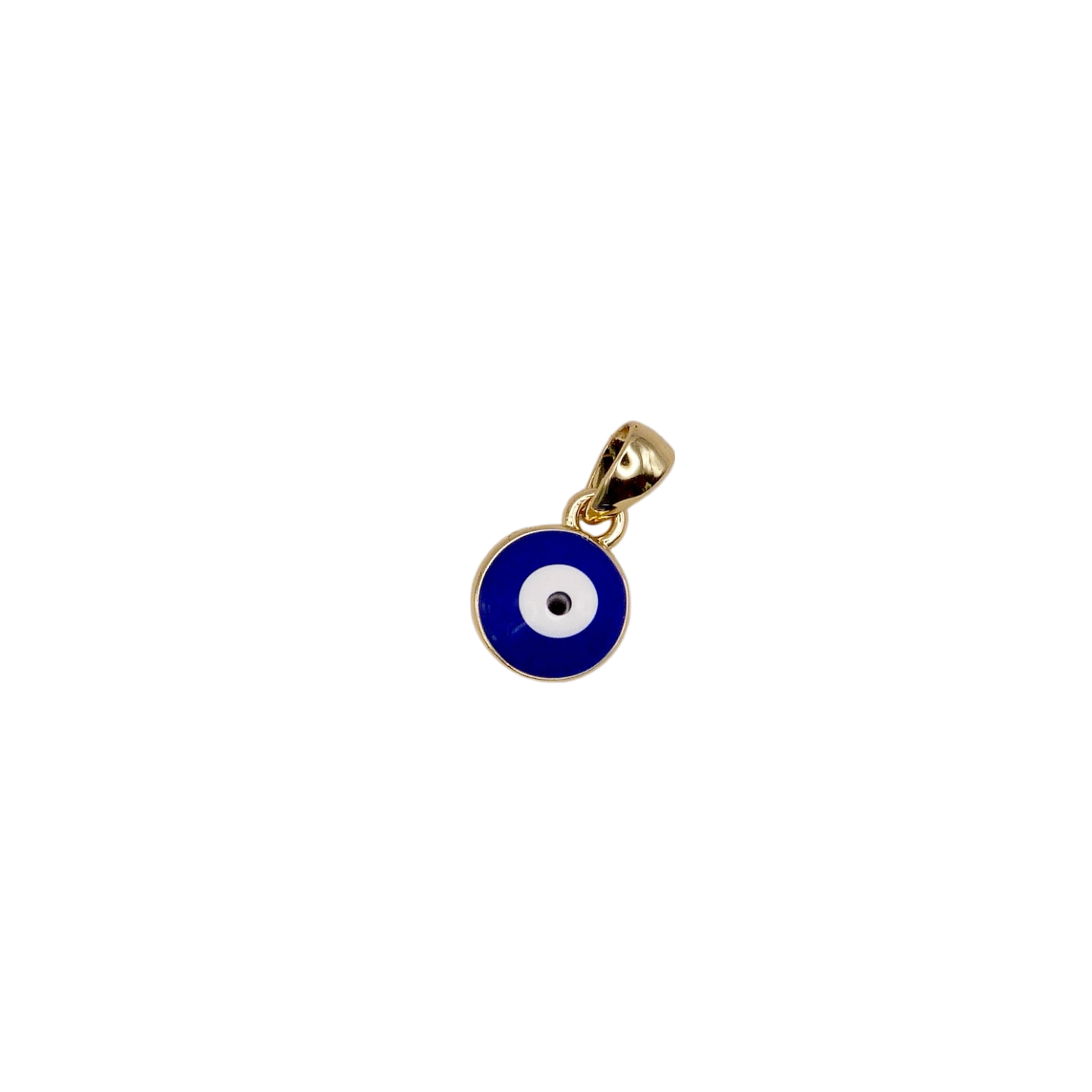 Waterproof gold pendant with a blue evil eye design.