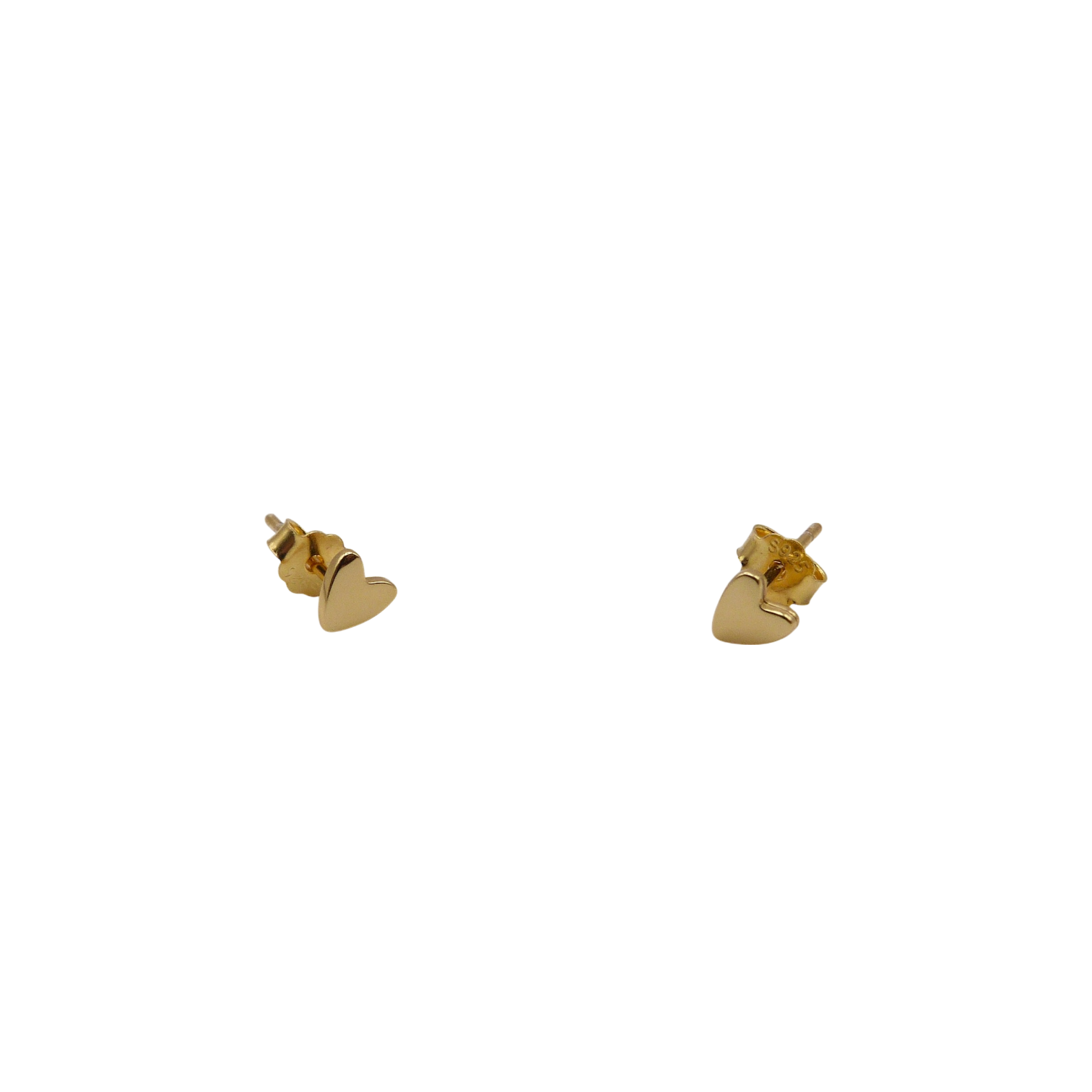 Gold heart-shaped stud earrings.