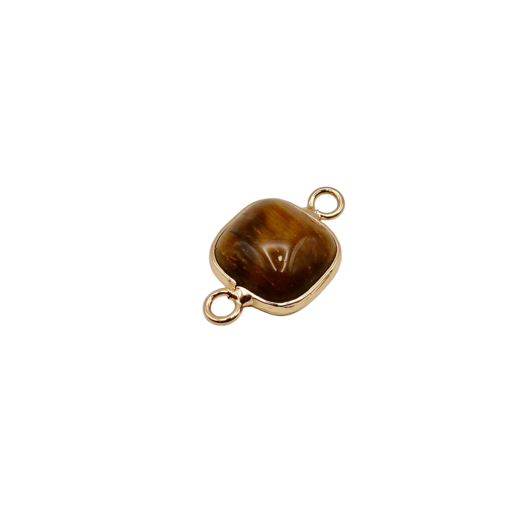 Waterproof gold frame jewelry connector with a brown crystal.