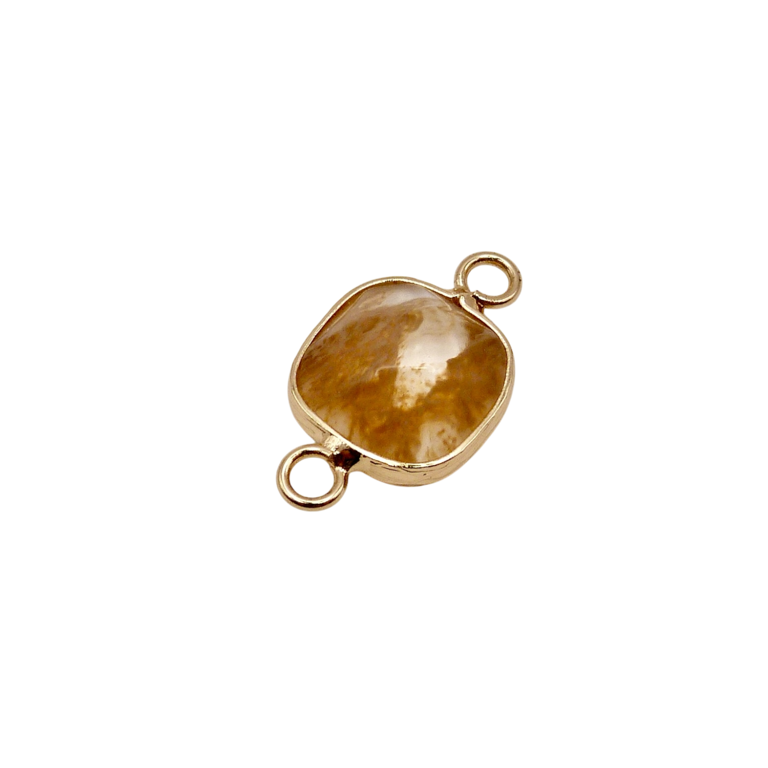 Waterproof gold frame jewelry connector with a bronze crystal.