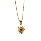Waterproof gold sun-shaped charm on a chain necklace in stainless steel.