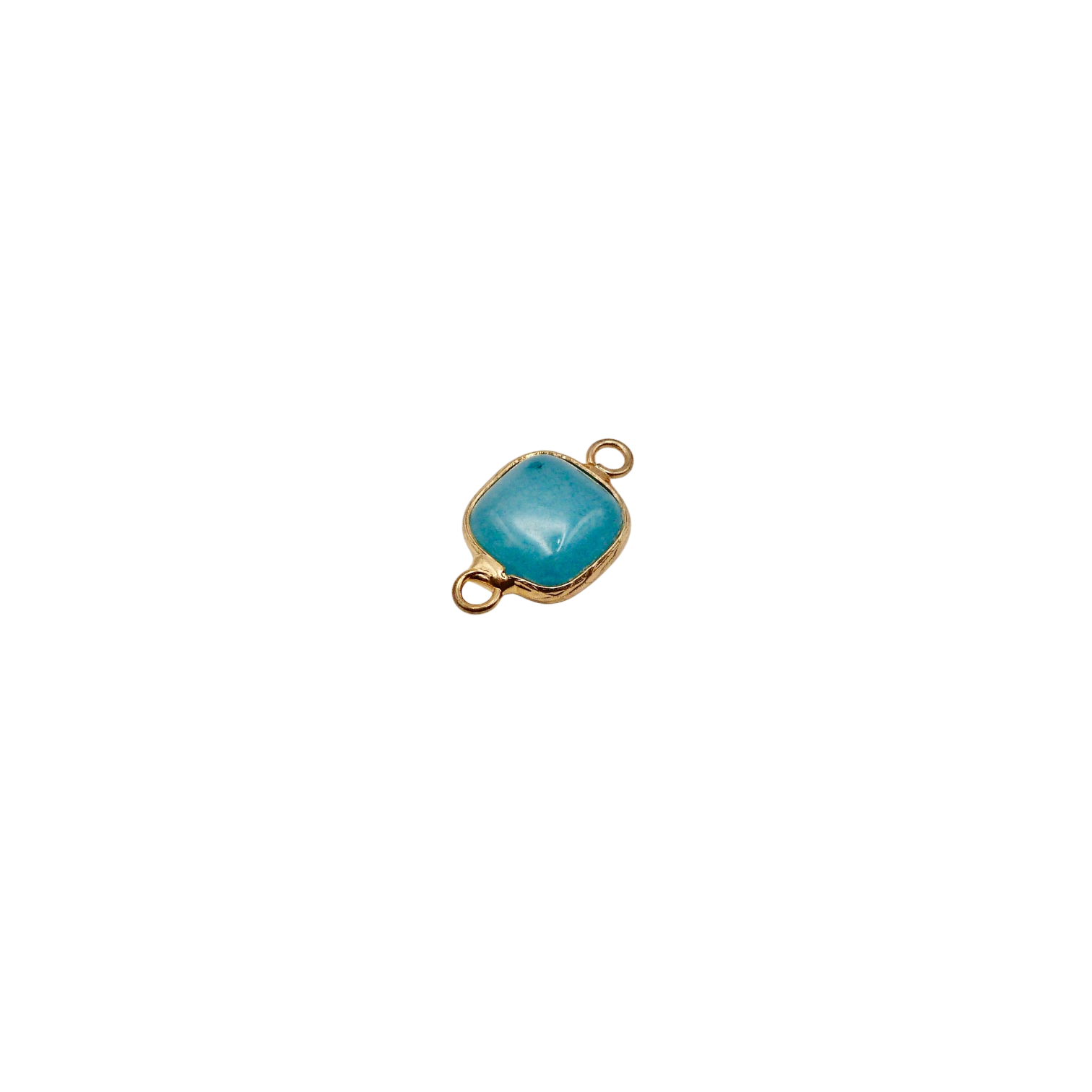 Waterproof gold frame jewelry connector with a sky blue crystal.