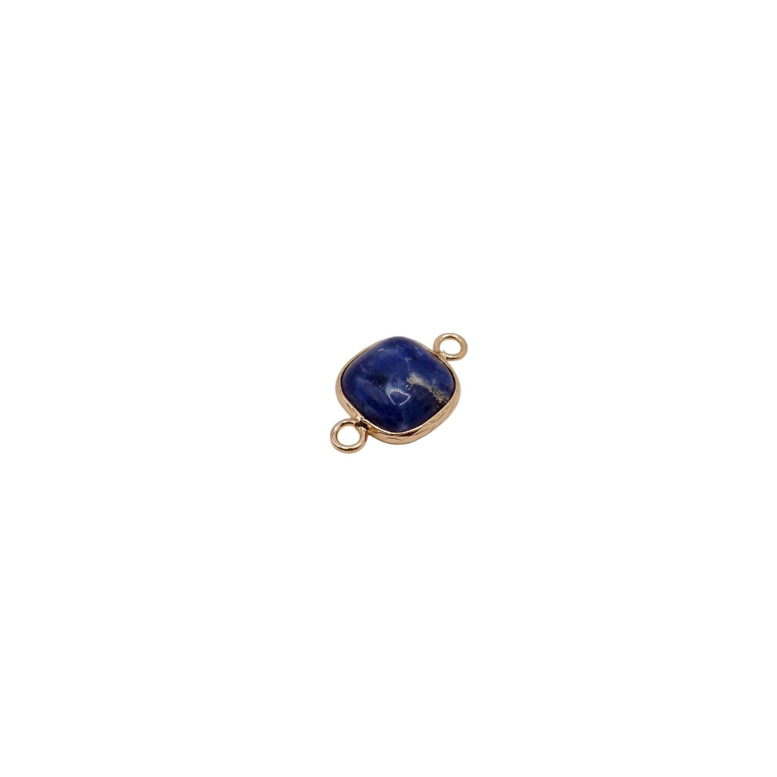 Waterproof gold frame jewelry connector with a navy blue crystal.