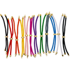 Set of colorful braided cords with gold ends on a white background