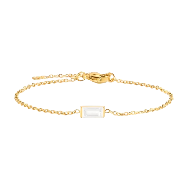 Waterproof gold bracelet with a clear rectangular glass in stainless steel.