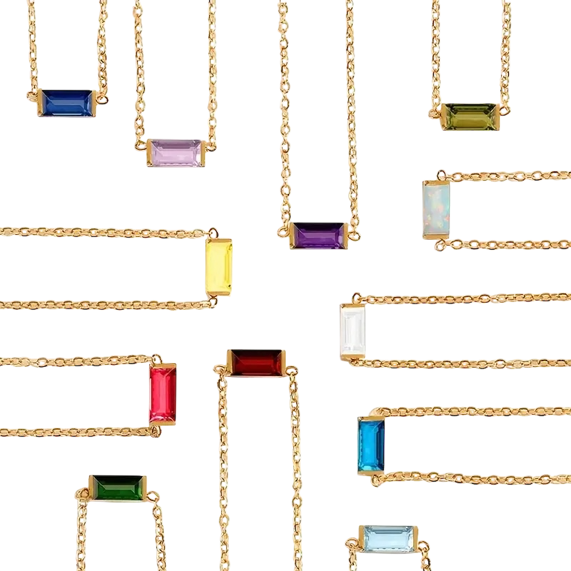 Waterproof chain gold necklaces with rectangular glass pendant.