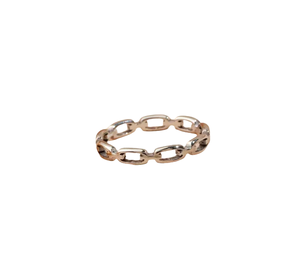 Silver chain-link ring in stainless steel.