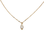 Waterproof gold chain necklace with a single freshwater pearl charm.