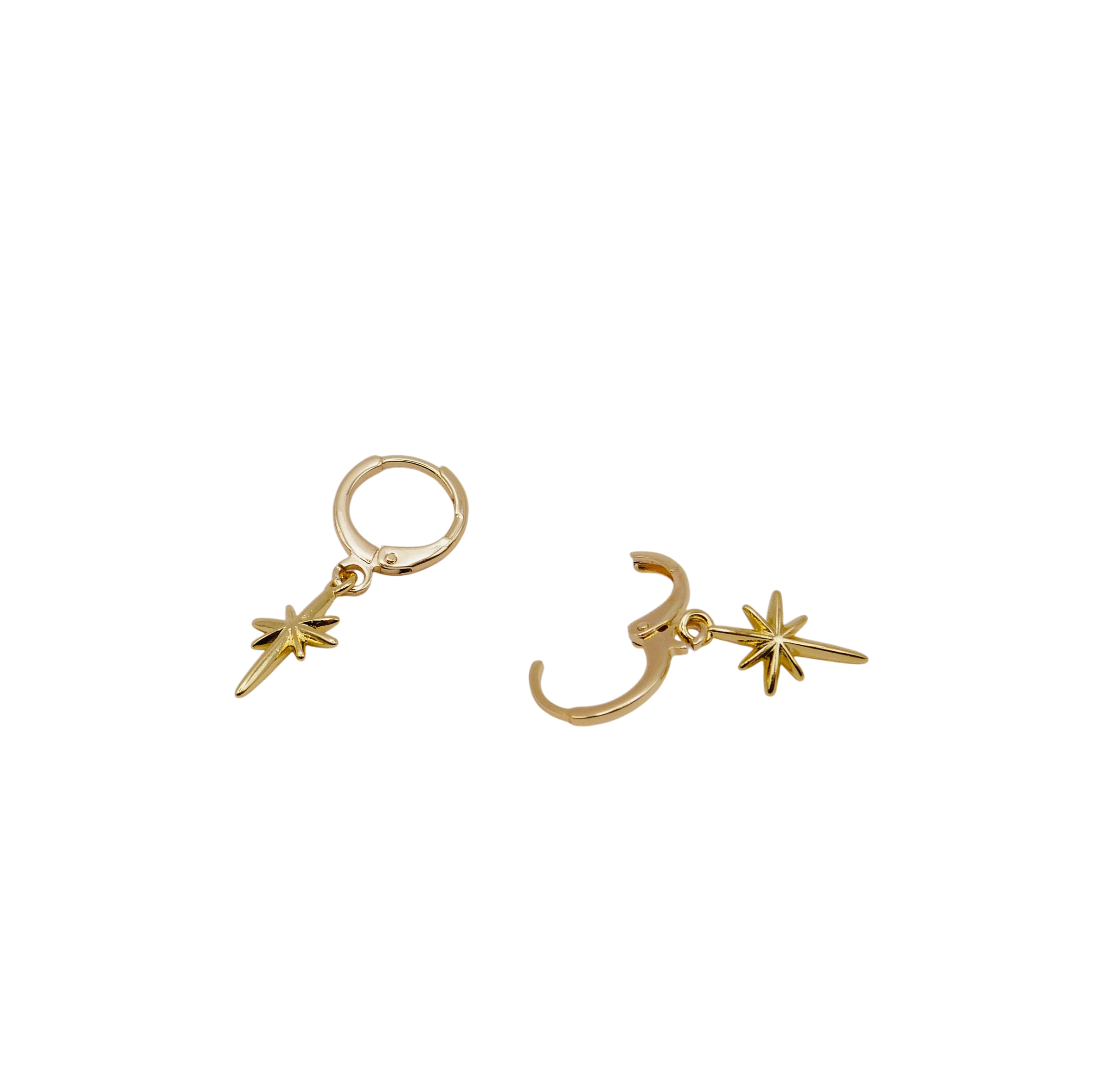 Gold star hoop earrings in gold plated.