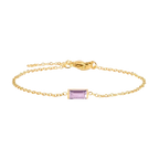 Waterproof gold bracelet with a purple rectangular glass in stainless steel.