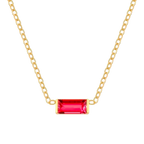Waterproof chain gold necklace with a red glass stone pendant.