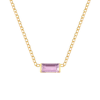 Waterproof chain gold necklace with a purple glass stone pendant.
