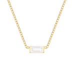 Waterproof chain gold necklace with a clear glass stone pendant.