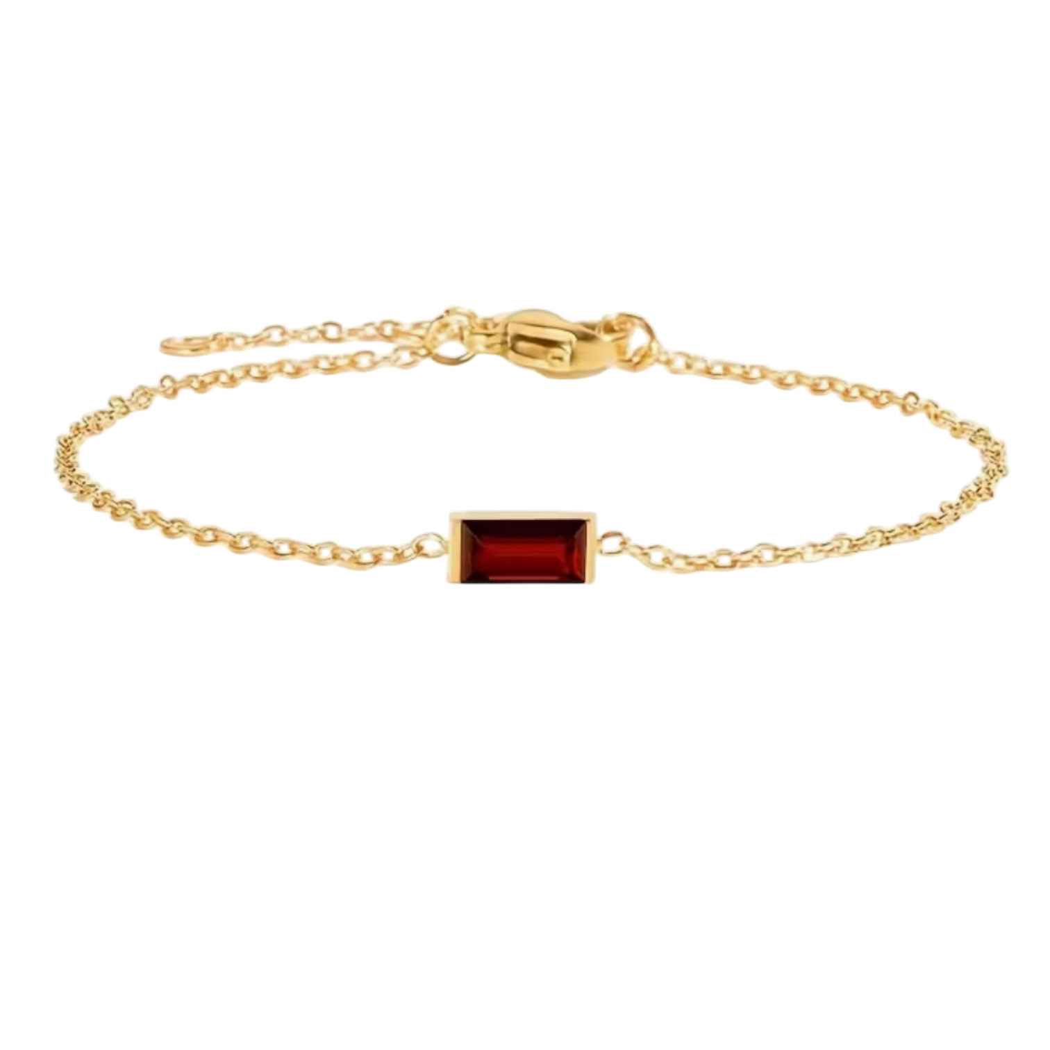Waterproof gold bracelet with a red rectangular glass in stainless steel.