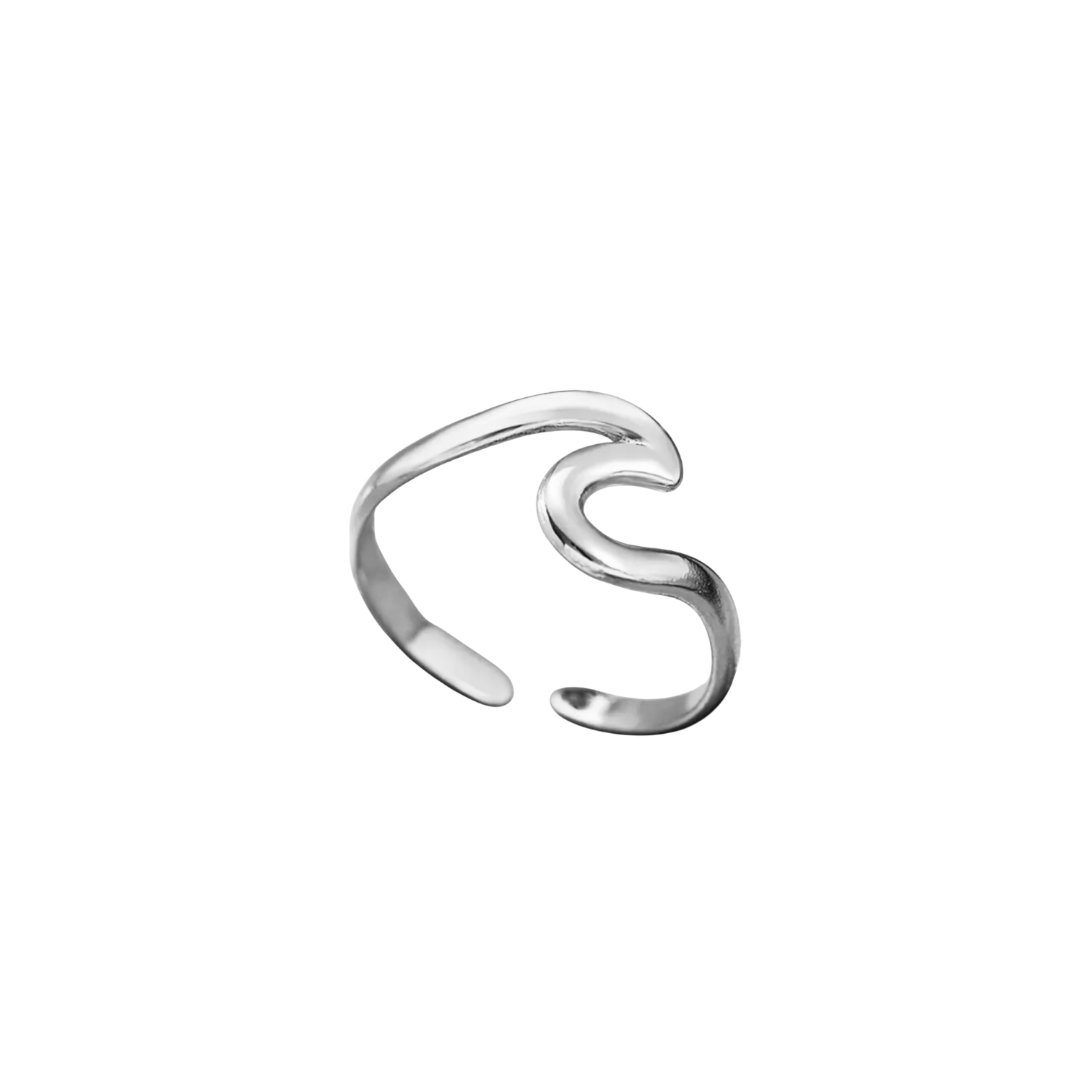 Waterproof silver ring with a wave design in stainless steel.